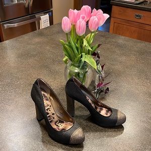 Sam Edelman Frances Glitter Pumps Women's High Heels Size 8M Black Gold Sparkle